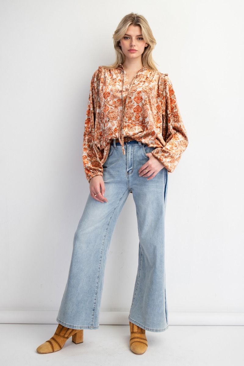 Shirt - Floral Print Velvet