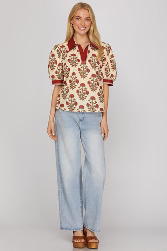 Shirt - Burgendy Floral