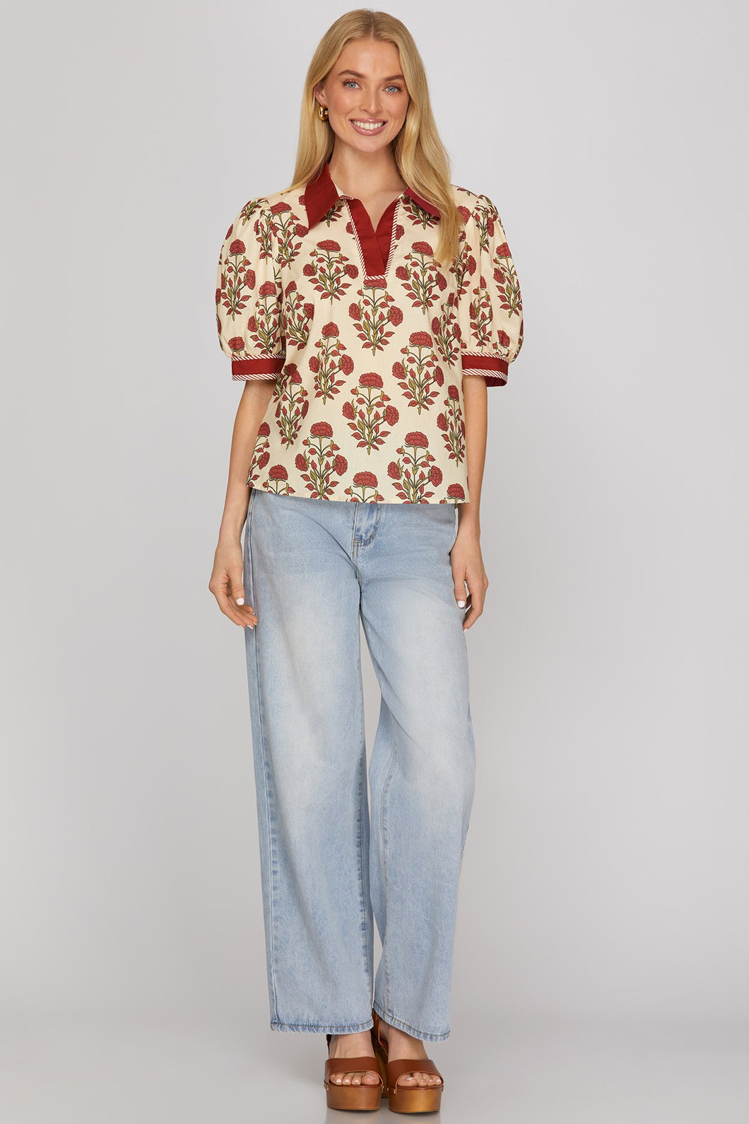 Shirt - Burgendy Floral