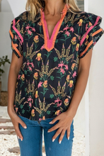 Shirt: Floral Short Sleeve V Neck