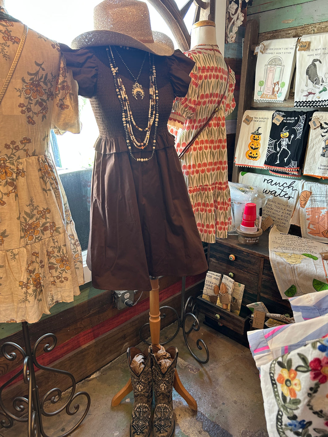 Dress -  Smocked Brown