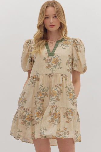 Dress - Floral Puff Sleeve