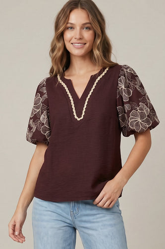 Shirt - Puff sleeve wine