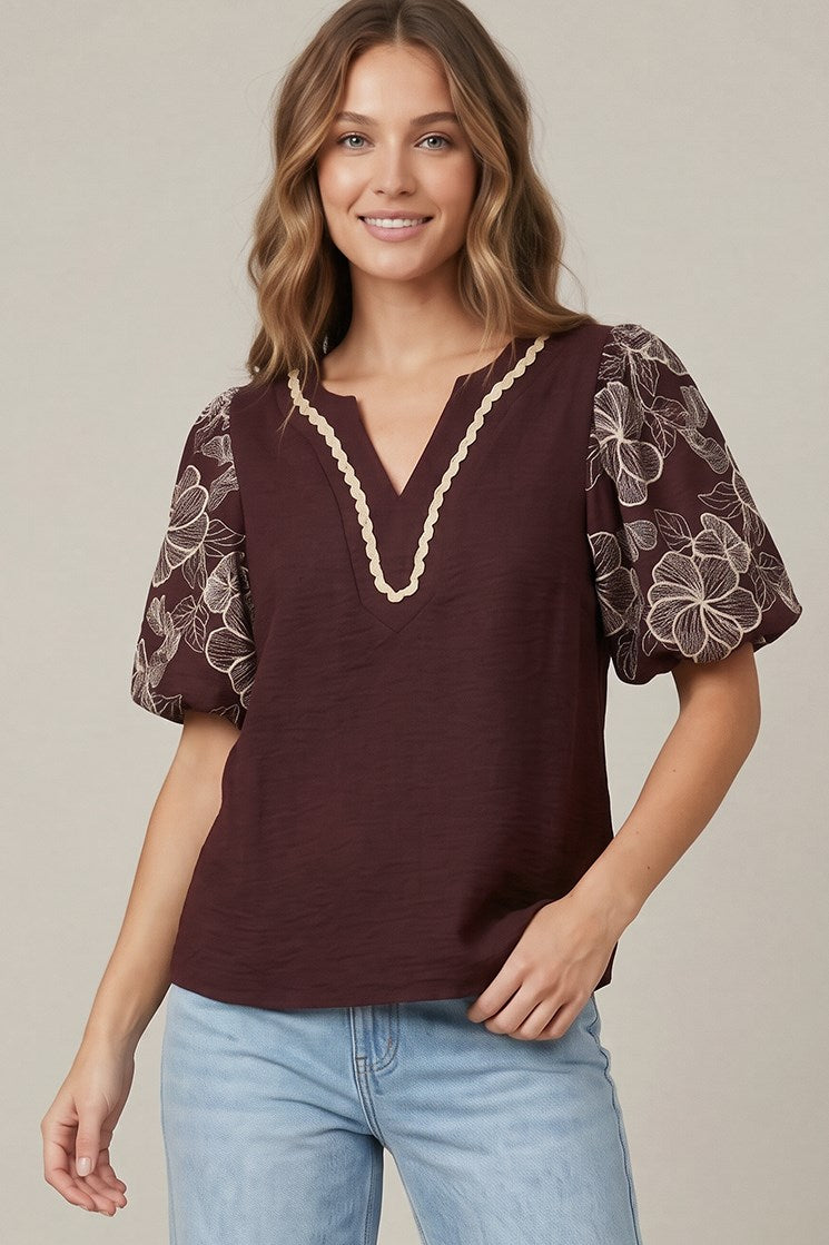 Shirt - Puff sleeve wine
