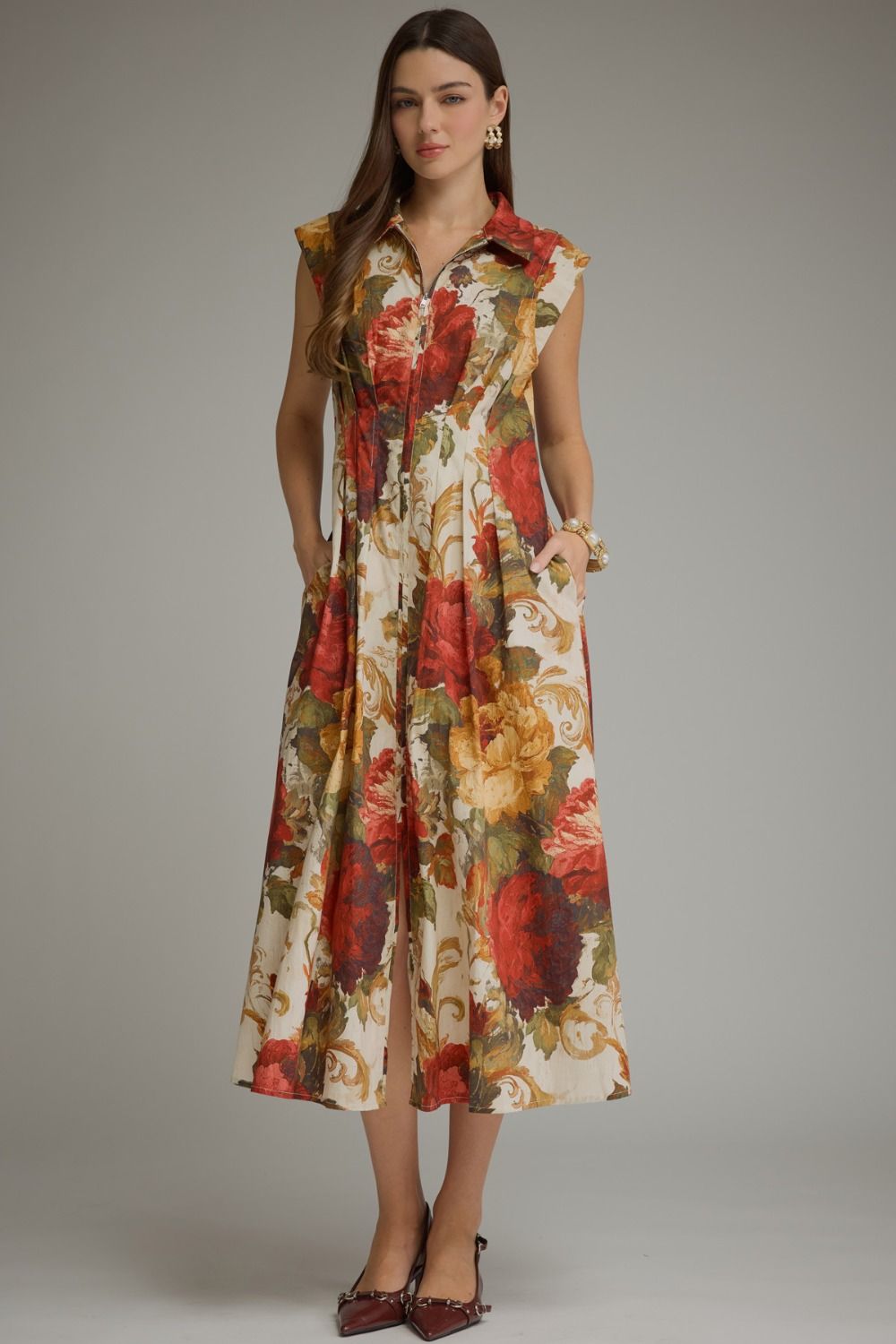 Dress - Floral Zipper