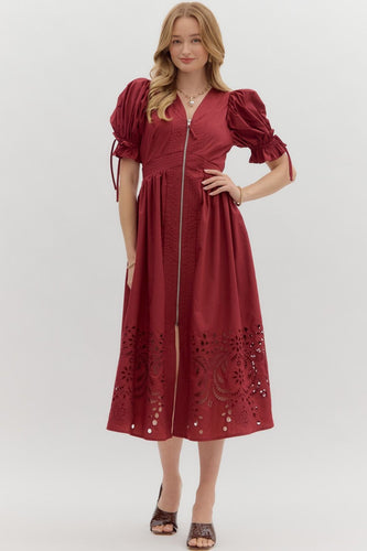 Dress - Solid Burgendy Zip