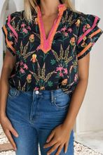Shirt: Floral Short Sleeve V Neck