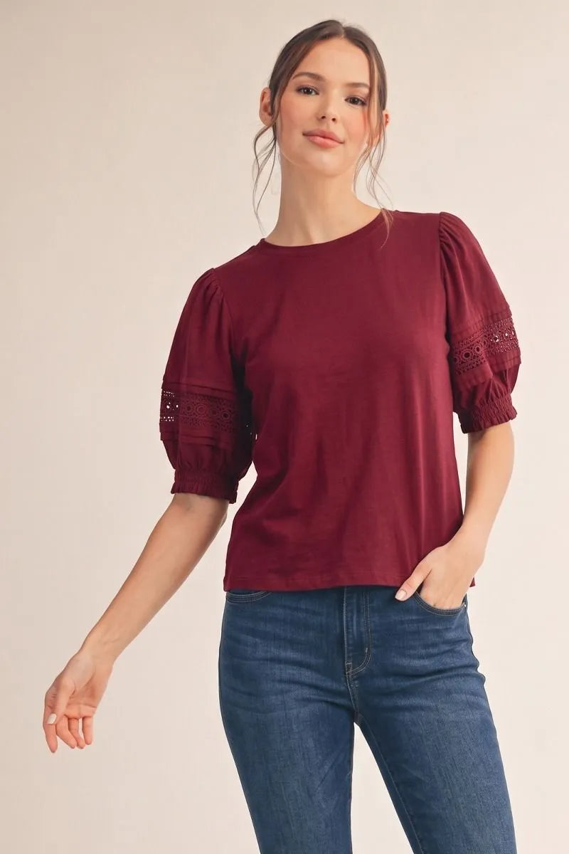 Shirt - Burgendy Lace Accent