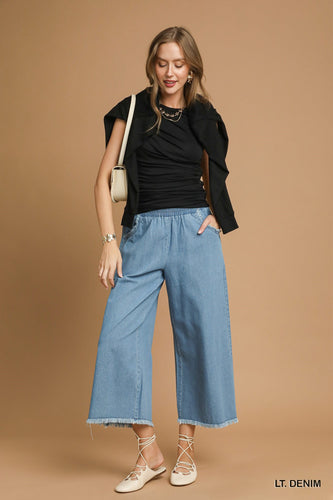 Pant - Washed Denim with Fringe Hem