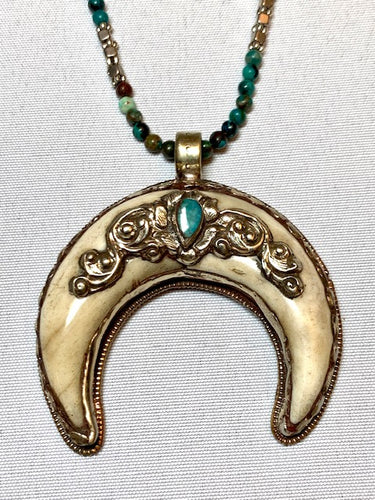 Jewelry- Squash Blossom shaped Pendant on Long Bead Strand